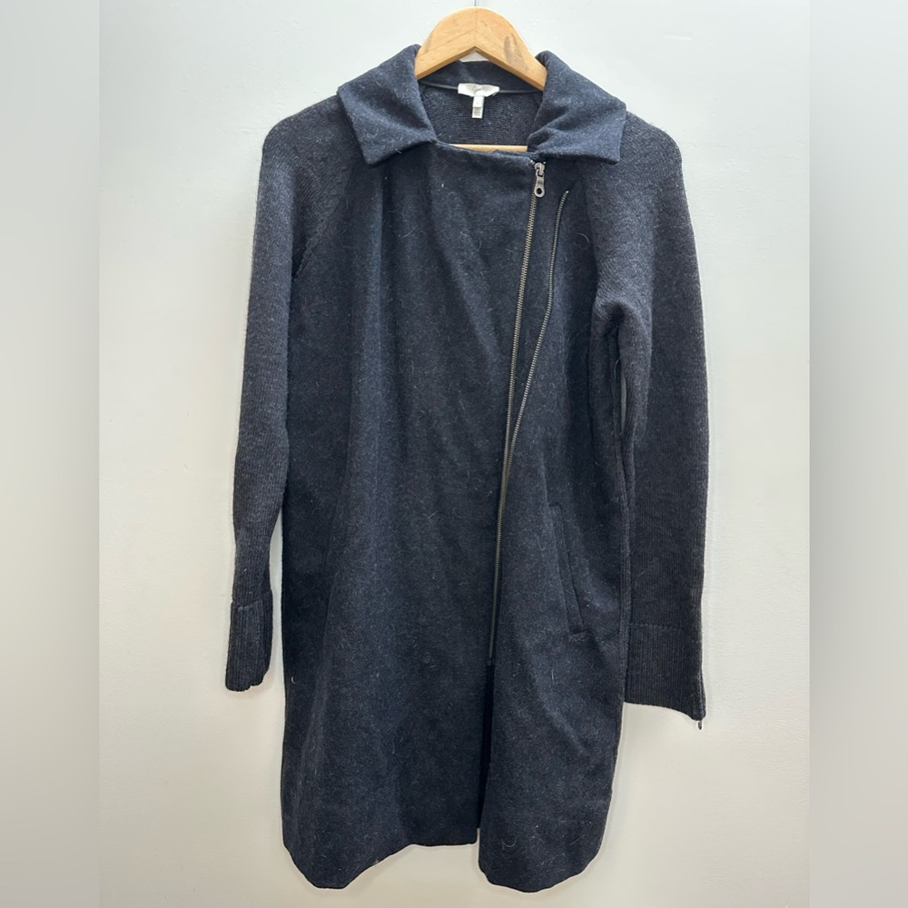 JOIE | Dark Gray Long Moto Asymmetrical Zip Wool Coat | Size L
